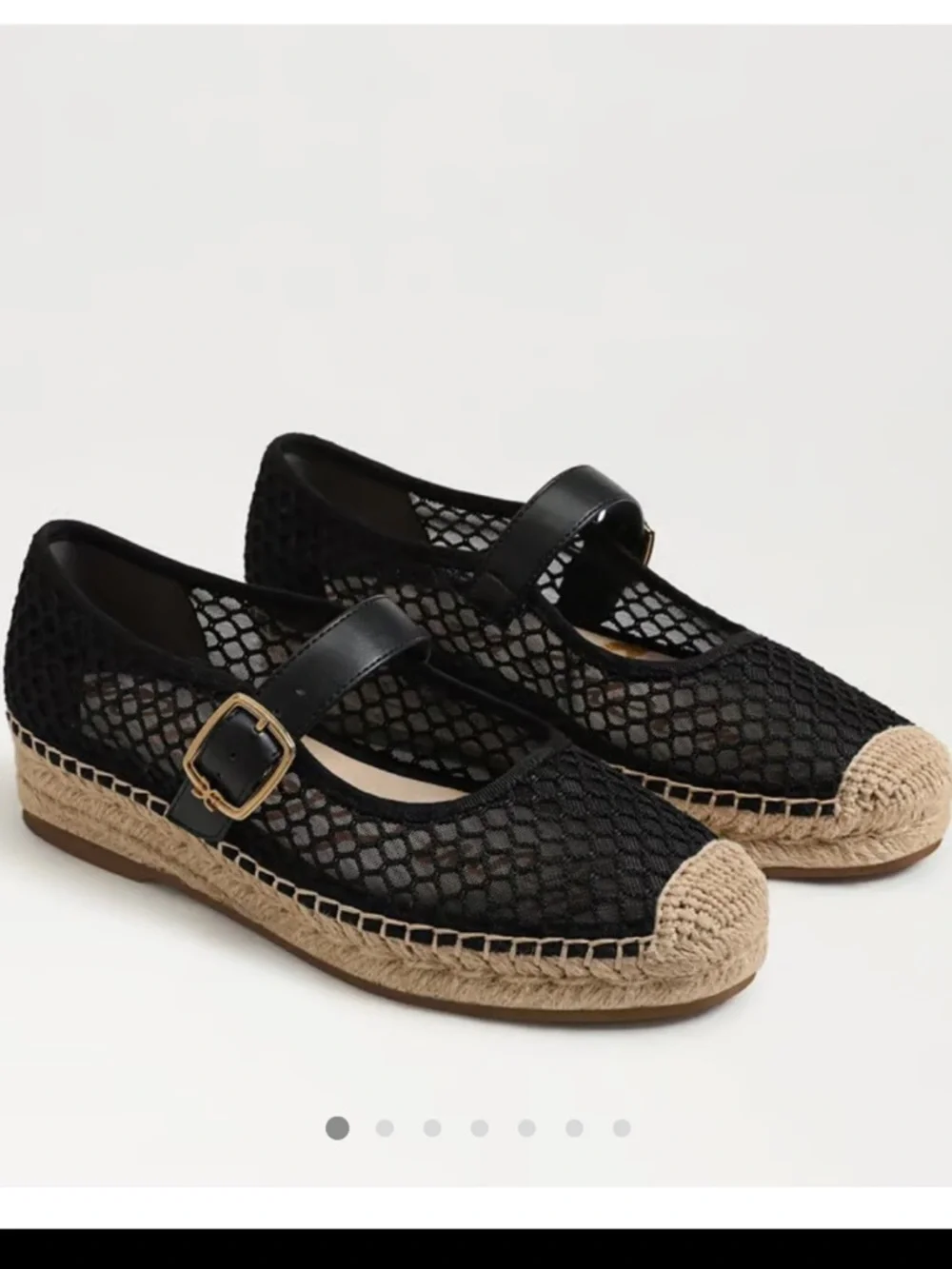 Sam Edelman Black Mesh Mary Jane Espadrille Flats with Natural Jute Trim